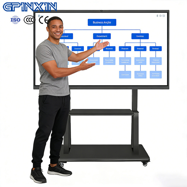 55 65 Inch Interactive Whiteboard AI-48MP Camera + Microphone, 4K Anti-Glare Flat Panel Display for Smart Meetings & Conferences