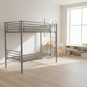 Cama litera de hierro duradera con barandillas de seguridad completas y escalera práctica, estructura de cama económica que ahorra espacio para alquiler. - Product Image 6