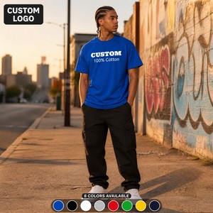 Camiseta oversize lisa multicolor con cuello redondo, personalizable, de manga regular, al por mayor, informal, 100% algodón para hombre - Product Image 1