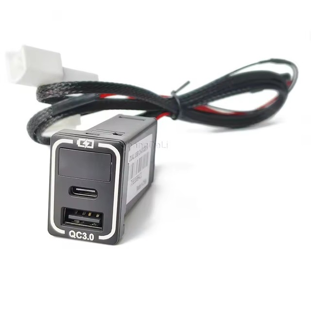 Blue Light USB QC3.0 Car Quick Charger Input Adapter TYPE-C PD Socket Cable Adapter For Toyota Rav4 prado 150 Corolla Hilux 2020