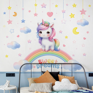 Autocollants muraux décoratifs pour <span class=keywords><strong>chambre</strong></span> de bébé, licorne <span class=keywords><strong>arc</strong></span>-<span class=keywords><strong>en</strong></span>-<span class=keywords><strong>ciel</strong></span> de dessin animé, autocollants adhésifs - Product Image 5