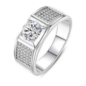 Tùy chỉnh moissanite S925 Sterling Silver vvs chứng nhận Nhẫn Mens sáng bóng đồ trang sức