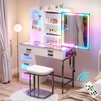 Table de toilette moderne en MDF de qualité export avec miroir, tiroirs, lumières USB colorées, multiples fonctions de rangement, écologique
