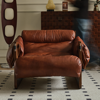Fauteuil de salon moderne du milieu du siècle en cuir véritable haut de gamme avec pieds en bois massif pour la maison, le bureau, le salon, la chambre à coucher