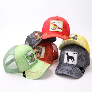 قبعة بيسبول قطنية شبكية مطرزة عصرية بتصميم على شكل حيوانات بشعار مخصص
