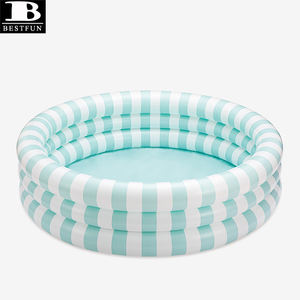Piscine familiale gonflable en PVC épaissi à 3 anneaux, rayures pastel, grande piscine gonflable pour enfants et adultes, pour l'extérieur - Product Image 2