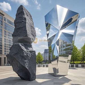 Miroir de jardin sur pied en acier inoxydable, sculpture irrégulière, moderne, style Art déco, étanche, multifonctionnel et durable - Product Image 1