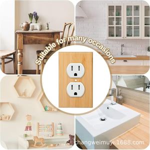 Wooden Double Outlet <b>Wall</b> <b>Plate</b> Natural Wood Color 120V Standard Grounding For Home Use - Product Image 3