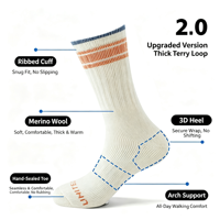 Chaussettes de sport pour hommes en coton biologique, laine mérinos et chanvre, épaisses, déodorantes, respirantes, pour la randonnée, le trekking, le ski