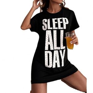 Camisón SFY-Y700 de Alta Calidad en Spandex/Algodón, Sin Mangas, Cintura Elástica, Personalizable para Primavera/Verano, con Estampado de Monograma SLEEP ALL DAY - Product Image 6