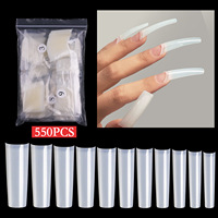 Paquete de 550 Uñas Postizas Extra Largas Cuadradas Transparentes Naturales con Curva C, Uñas Francesas Acrílicas para Salón
