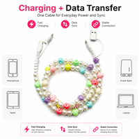 Câble de charge USB 4-en-1 en perles de fraise, multi-chargeur, connecteur Type C, câble de téléphone Y2K tendance