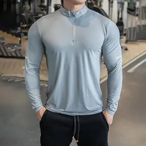 Men Sports Long Sleeve shirts Half Zip Up Sweatshirt Fitness Jogging Tops Breathable Training Compression Running Tshirts