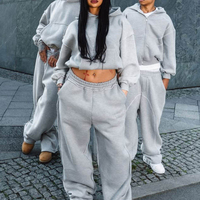 Ensemble de survêtements et de sweats à capuche personnalisés OEM, ensemble de jogging ample, survêtement gris surdimensionné pour homme, fabricant de vêtements de sport streetwear