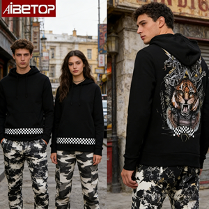 <span class=keywords><strong>Felpa</strong></span> con cappuccio unisex Black Tiger Retro |   <span class=keywords><strong>Felpa</strong></span> Streetwear Ispirata agli Anni '90 con Bordi a Scacchi per uno Stile Urbano Nostalgico - Product Image 2