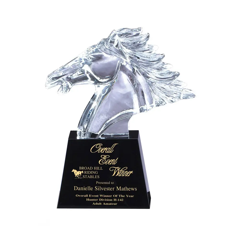Kaca mulia hewan Racehorse Kristal Model layanan trofi penghargaan Logo kustom hadiah meja bisnis kerajinan tangan