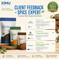 Bolsa de especias mate premium impresa a medida, tipo stand-up, a prueba de olores, 100g 250g 500g, para cúrcuma, pimentón y hierbas