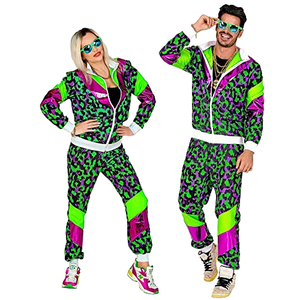 Disfraz de Chándal con Estampado de Leopardo Neón, Unisex, para Adultos, de Poliéster, para Fiestas, Conjunto de Mono, Verde, Morado, Rosa, Estilo Retro de los 80 - Product Image 1