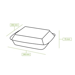 Boîtes à lunch rectangulaires compostables à deux compartiments avec couvercle à charnière en canne à sucre, 25x20 cm - Product Image 4