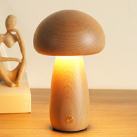 Lampe de table LED au design contemporain, commande tactile, intensité réglable, lampe de bureau en bois avec abat-jour en forme de champignon, lumière de nuit décorative
