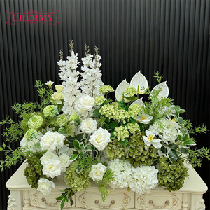 Décoration de mariage en plein air, arrangement floral blanc et vert, allées fleuries élégantes, hortensias, <span class=keywords><strong>fleurs</strong></span> artificielles personnalisées pour le sol - Product Image 5