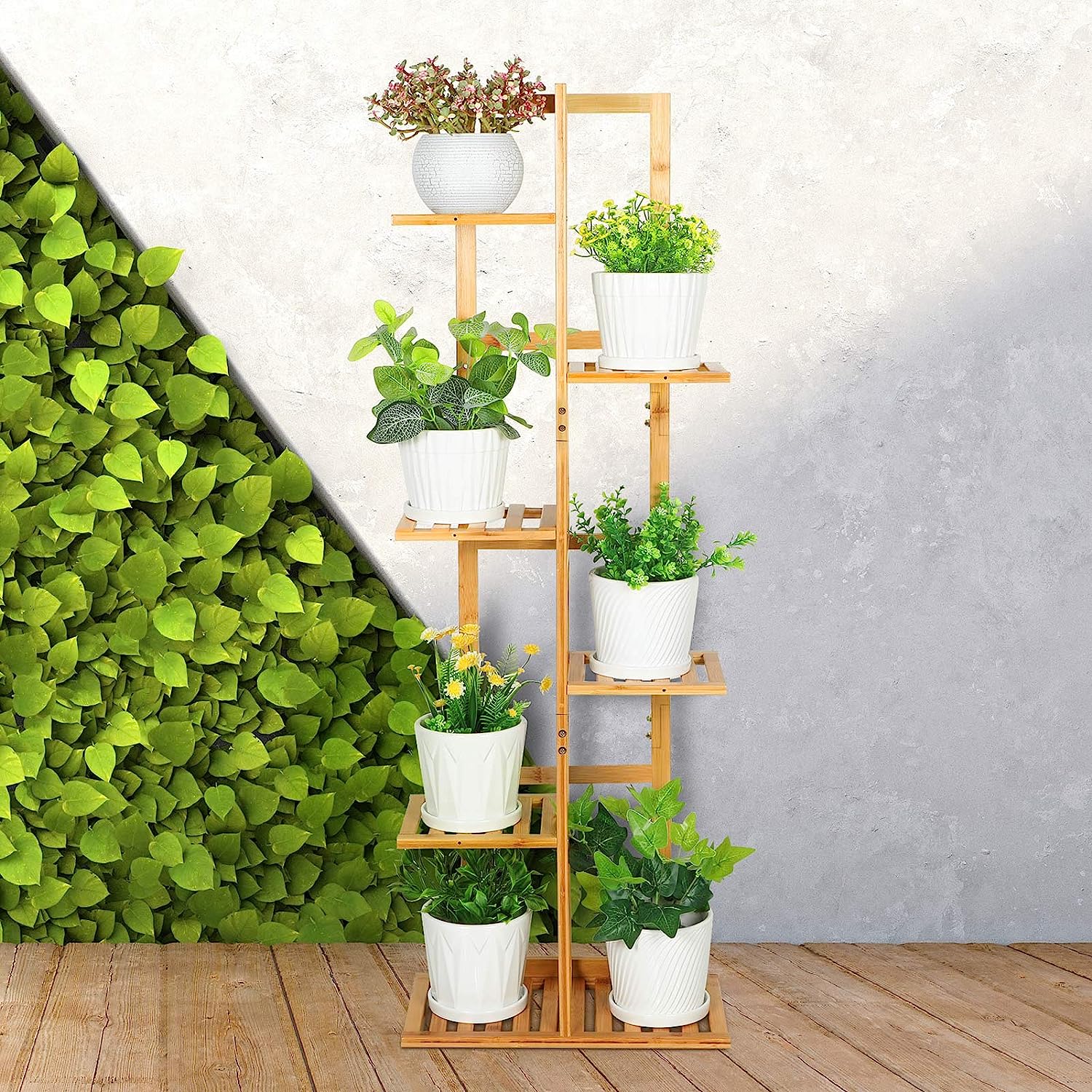 Supporto per Fiori, Porta Piante angolari Supporto per Piante in Legno Supporto per vasi da Interno ed Esterno Supporto per Fiori da Giardino Decorazione per Esposizione di Fiori Scaffale PE