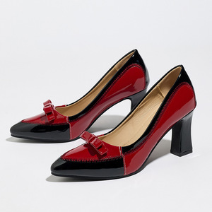 Zapatos de Mujer con Tacón Cuadrado de 7 cm, Punta Puntiaguda, Diseño de Lazo y Patchwork, Cómodos y Elegantes para Banquetes, Moda Primavera-Verano - Product Image 4