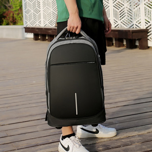 Men's <b>Backpack</b> Extra Large <b>Wheel</b> Business Bag Black And Gray Solid Color Zipper Travel Bag For Business Travel - Product Image 3