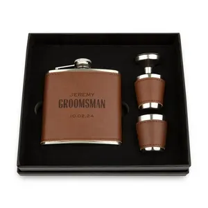 2024 regali personalizzati personalizzati Premium 6oz/7oz Laserable Leatherette da uomo fiaschetta Groomsman Set regalo con tazze e imbuto