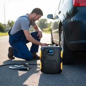 Gonfleur de pneus portable 12V avec écran LCD numérique pour voiture compacte, moto, pompe monocylindre - Product Image 2