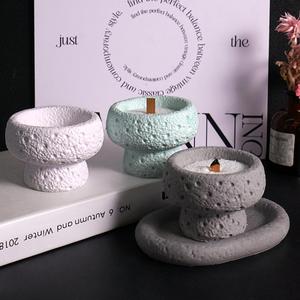 M54227 Patrón de piedra Bandeja Vela Taza Patrón de roca volcánica Candelabro Bandeja Yeso Cemento Vela <span class=keywords><strong>Molde</strong></span> de silicona - Product Image 1