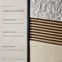 Peinture murale géométrique en feuille d'argent inspirée des architectes, technique mixte, sur toile, luxe discret pour la décoration du salon