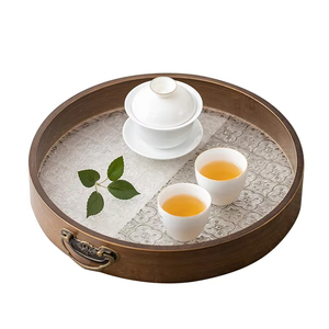 Usine En Gros Plateau Thé Table Basse Personnalisé Petit Déjeuner Alimentaire Plateau En Bois Hôtel Famille Tasse <span class=keywords><strong>À</strong></span> Thé <span class=keywords><strong>Verre</strong></span> Plateau Rond En Bois - Product Image 2
