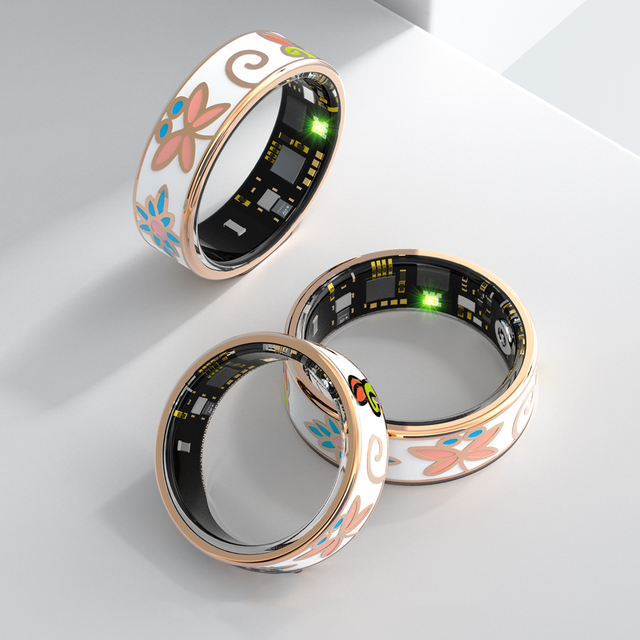 Luxury App Controlled Ladies Smart Ring Health Tracker Blood Pressure Sleep Monitoring IP68 Waterproof Enamels Health Ring