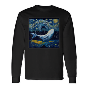 Camiseta promocional de manga larga con estampado de ballena Beluga de la noche estrellada del surrealismo - Product Image 2