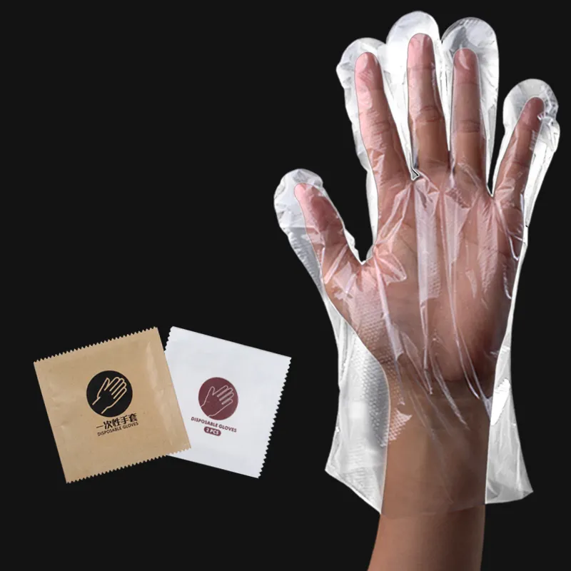 Logo personnalisé gants de cuisine jetables en plastique pliés individuels non toxiques gants de cuisine hygiéniques gants jetables de qualité alimentaire
