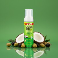 Mousse coiffante pour cheveux bouclés à tenue forte, marque privée, unisexe, avec huile d'olive, 7 OZ, brillante, sans flocons, OEM