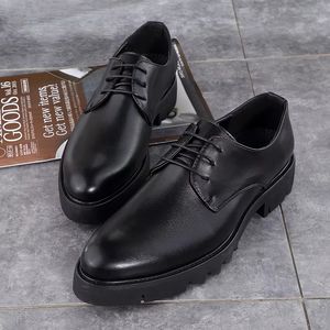 Nouvelle Tendance Chaussures Derby Homme en Cuir Noir à Lacets Bout Carré Plateforme Printemps Été Automne Résistantes à l'Usure - Product Image 6