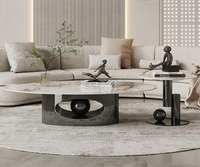 Table basse elliptique de luxe en pierre frittée, table d'appoint, ensemble de tables modernes en acier inoxydable argenté et doré