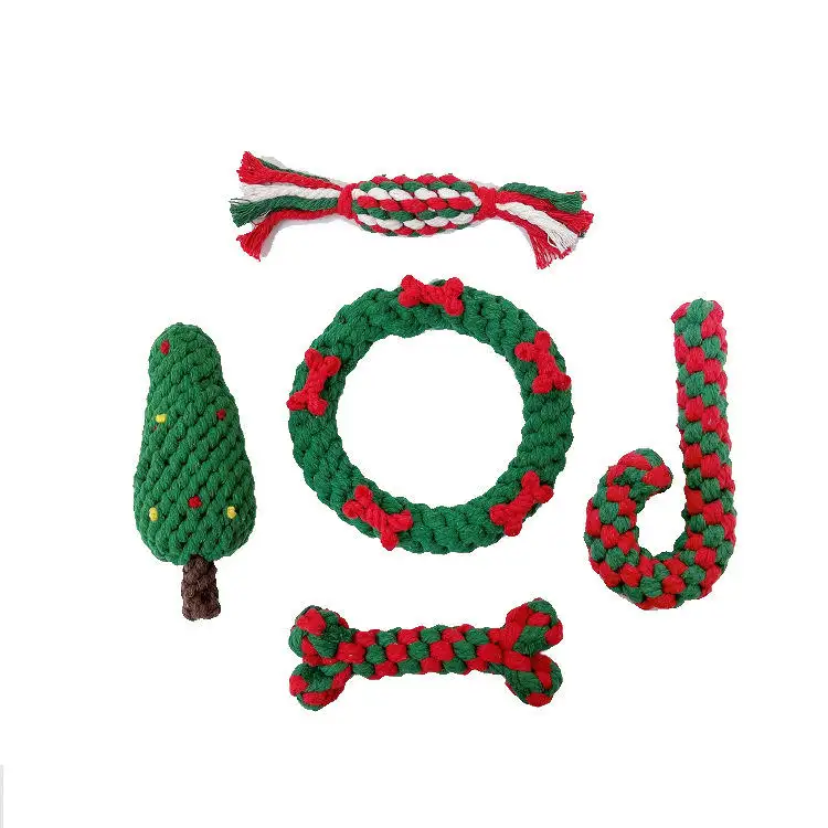 New Christmas Pet Cotton Rope Toys dentizione pulizia dei denti corda interattiva Set di giocattoli per cani resistenti al morso con palla annodata