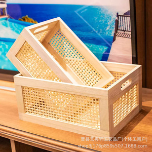 Panier de rangement rectangulaire en rotin rétro sans couvercle pour salon, organisation de bureau, fabriqué au Shandong DS9562 - Product Image 1