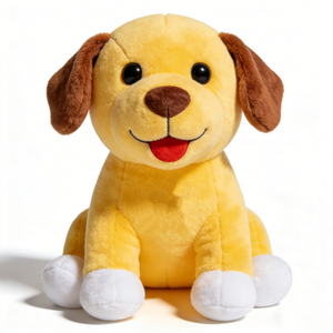 Peluche de chiot jaune personnalisée, chien en peluche doré aux oreilles tombantes brunes, adorable chien en peluche assis, chiot souriant en peluche - Product Image 5