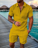 Ensemble de survêtement personnalisé pour homme, couleur unie, avec polo zippé à manches courtes et short, pour le sport et le jogging