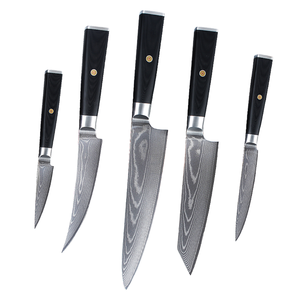 Ensemble de 5 couteaux de cuisine multi-usages en acier damas luxueux, acier inoxydable, couteau à désosser, couteau utilitaire, avec manche G10 - Product Image 1