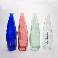 Botella de Agua de Vidrio Vacía de Alta Gama con Forma de Diamante y Tapa, 350ml 500ml 850ml, Nuevo Diseño Lujoso y Único, Transparente