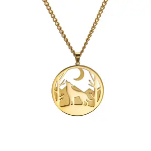 Wolf Necklace Moon Snow Chain Animal Supernatural Amulet Talisman Gift For Woman Man Girl Stainless Steel Jewelry