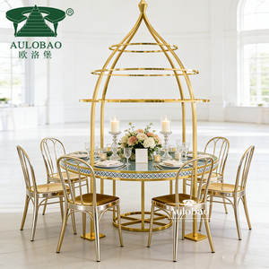 Tables de salle à manger en cristal pour mariage avec cadre en acier inoxydable doré - Product Image 3