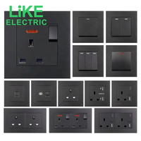 Saklar tuas tombol hitam retro Inggris, dua bukaan kontrol tunggal saklar dinding panel logam soket UK seperti listrik