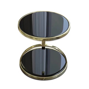 Table d'angle moderne en <span class=keywords><strong>verre</strong></span> noir avec miroir <span class=keywords><strong>et</strong></span> deux cadres en métal doré en acier inoxydable élégants <span class=keywords><strong>et</strong></span> simples en bas - Product Image 1