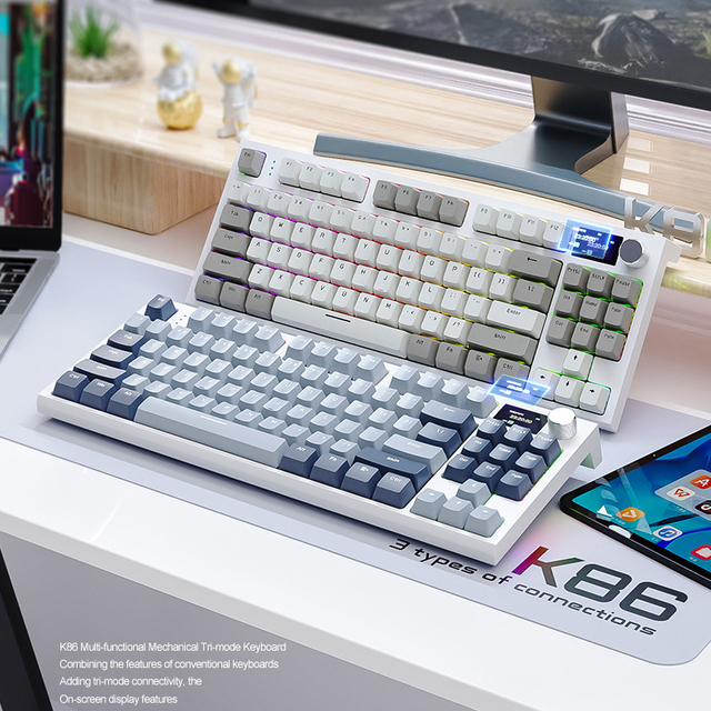 Custom English Russian Korean Spanish Portuguese Attack Shark K86 Wired BT Wireless 2.4G RGB Mechanical Keyboard with Screen